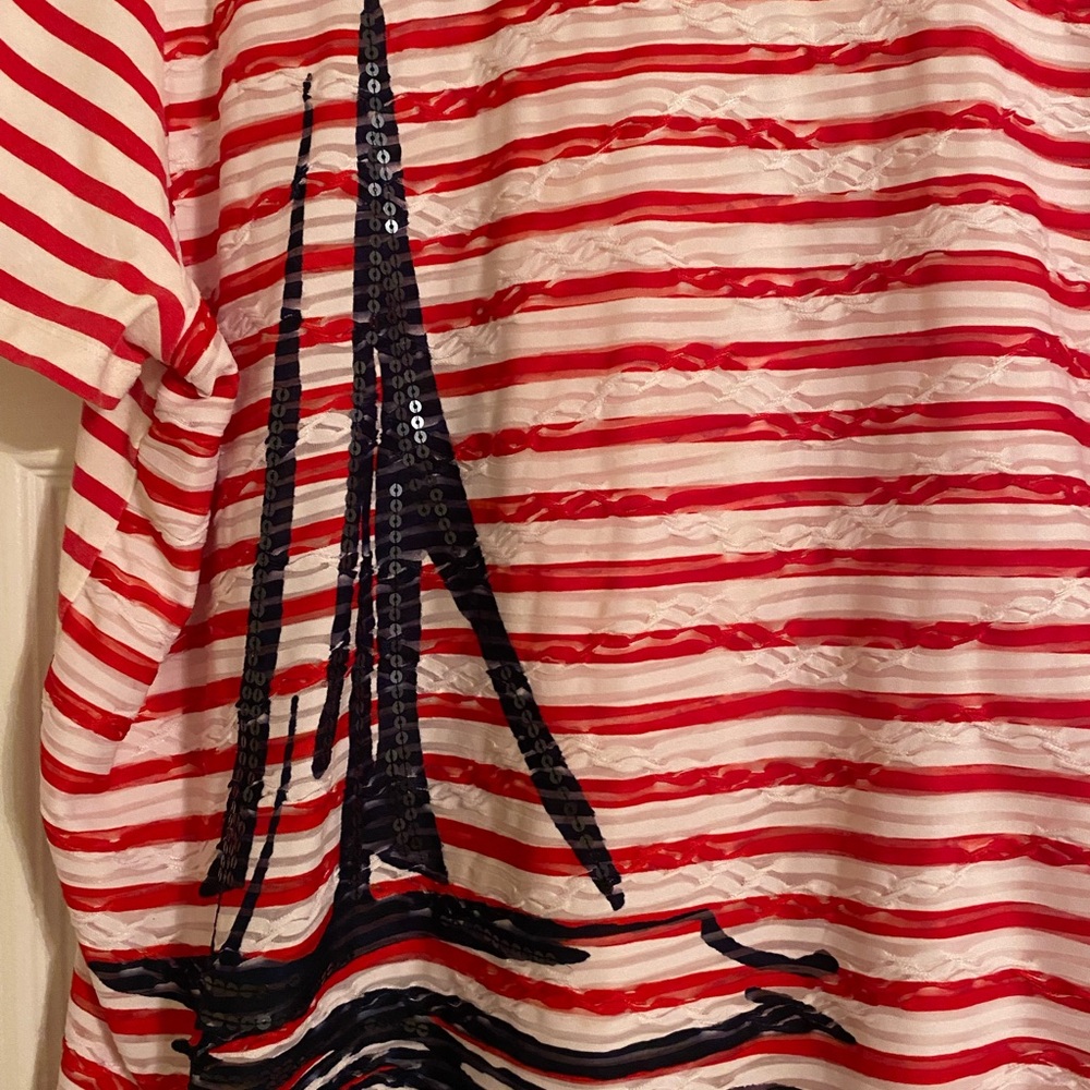 Alfred Dunner Women’s Pullover Top. Nautical. Sailboat. 1X. Lined. Sequins. - Picture 3 of 6